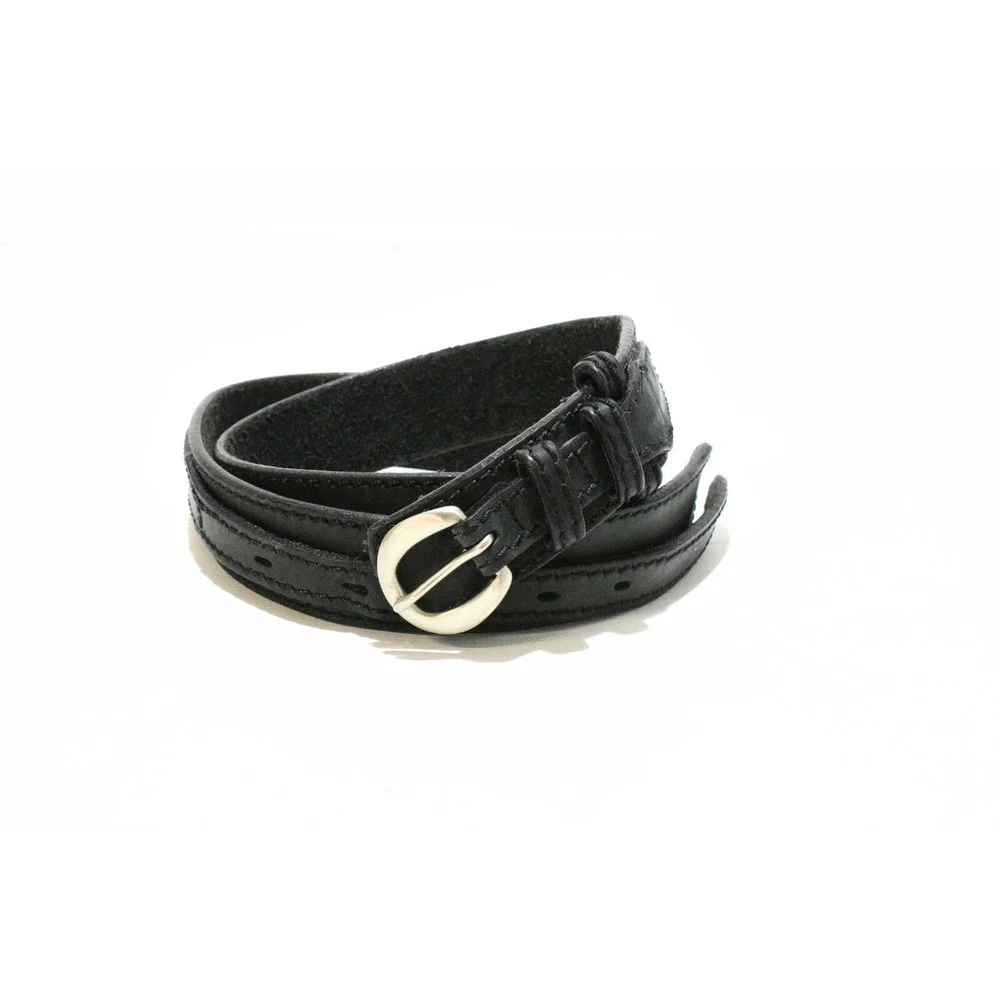 Duluth Ranger Belt Mens Size L Black Leather Silver Buckle Double Belt Western